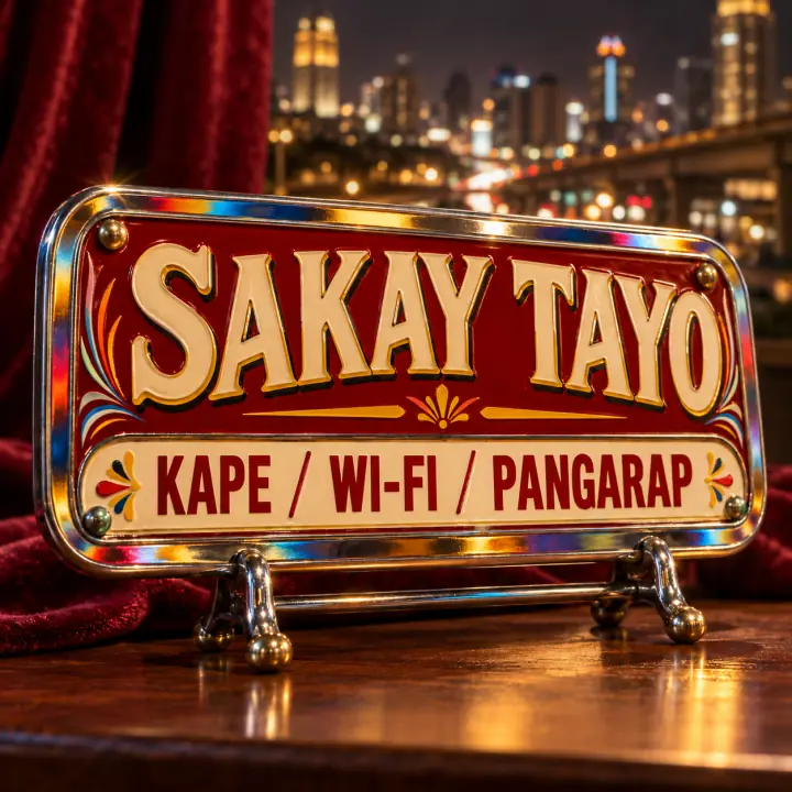 The sign Tita Remy paints: SAKAY TAYO CREATIVES